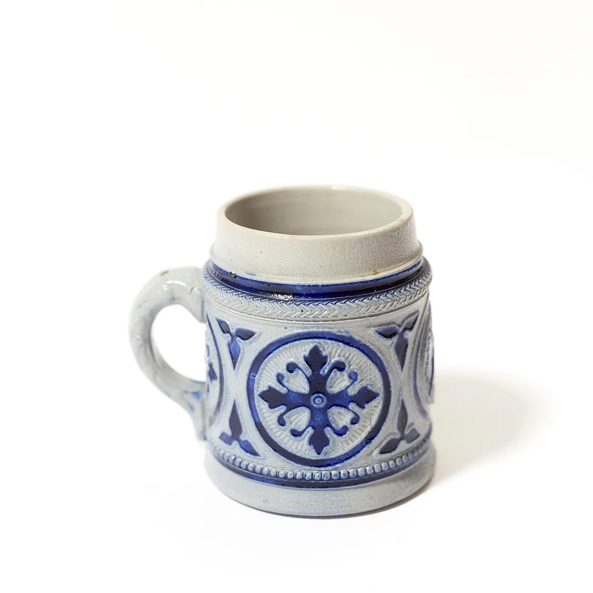 Antique German Stoneware Stein Cobalt blue hand number stamped - 3.25" x 2.75"