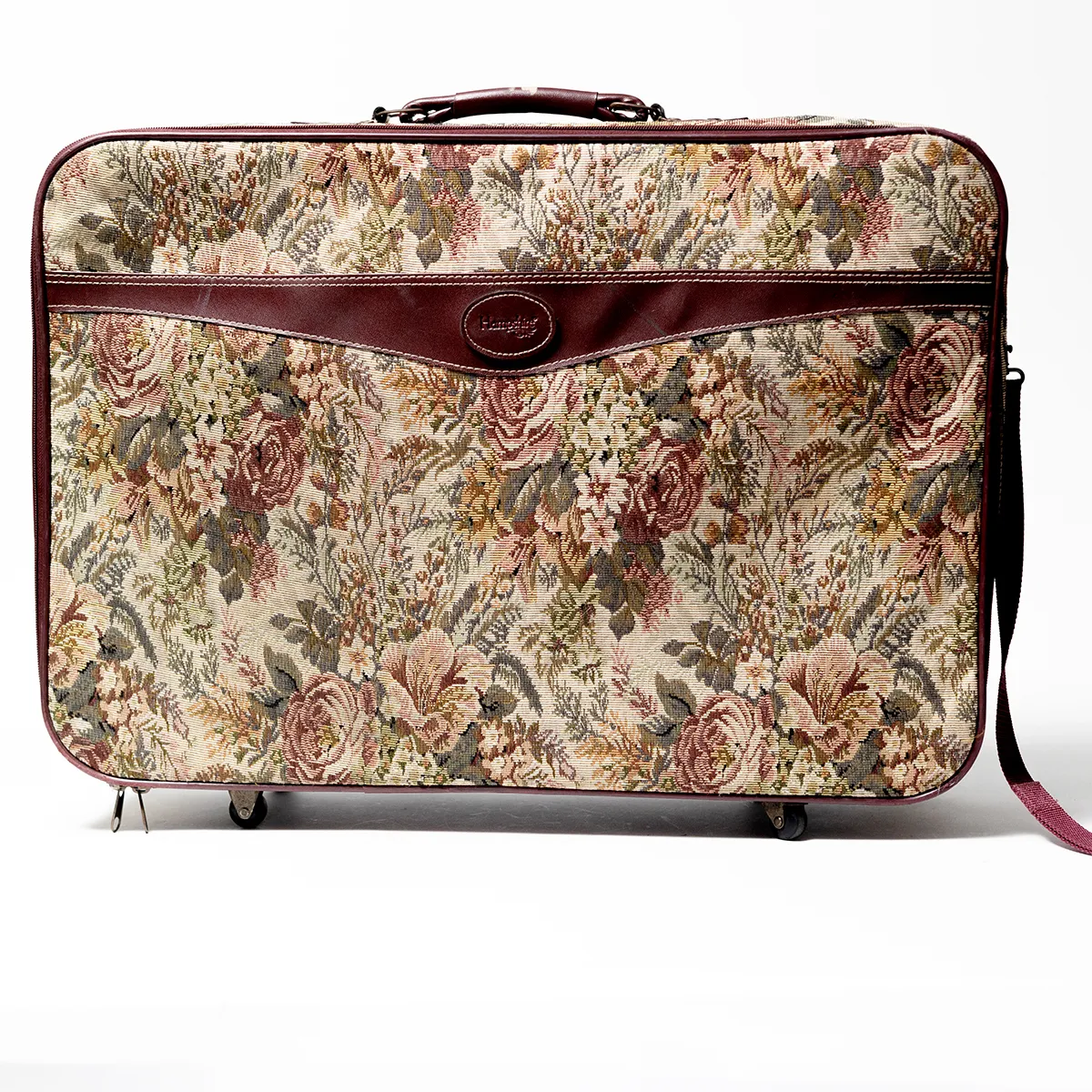Vintage Tapestry Covered Travel Case, Suitcase, Attache with wheels