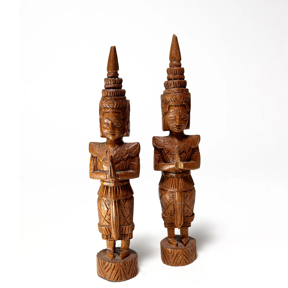 Thai Balinese Hand Carved Wood Standing Praying Buddha