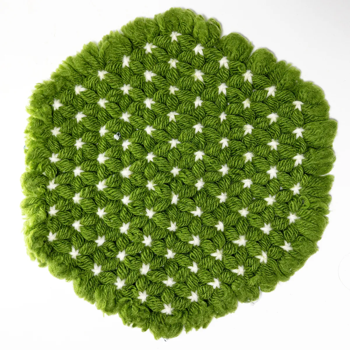 Vintage Yarn Star Trivet Hot Pad Daisy Loom Green with White stars dots