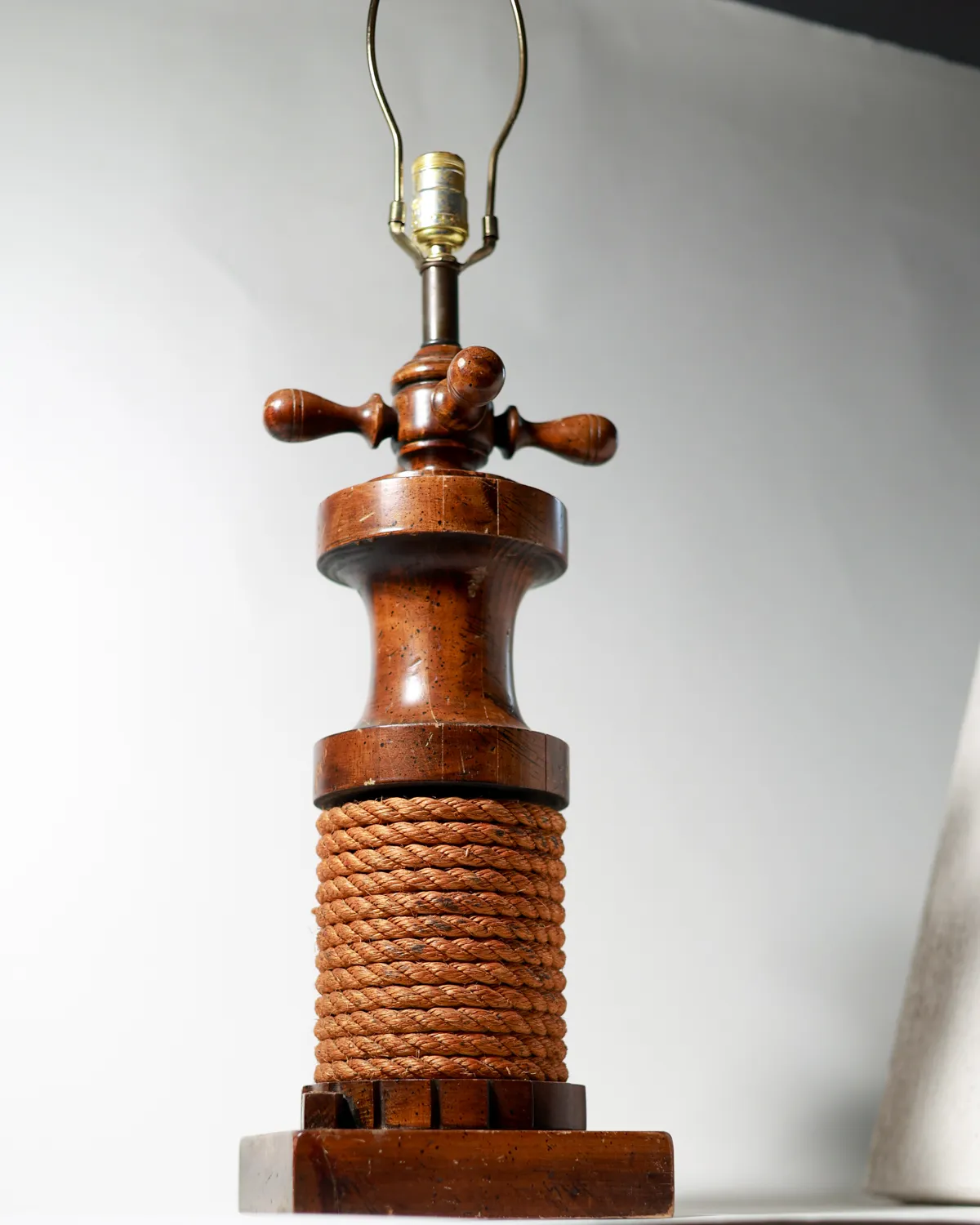 Rustic Nautical Rope Wood Spool Table Lamp