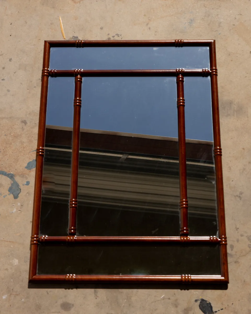 Large Wall Mirror with Brown Bamboo dividers 