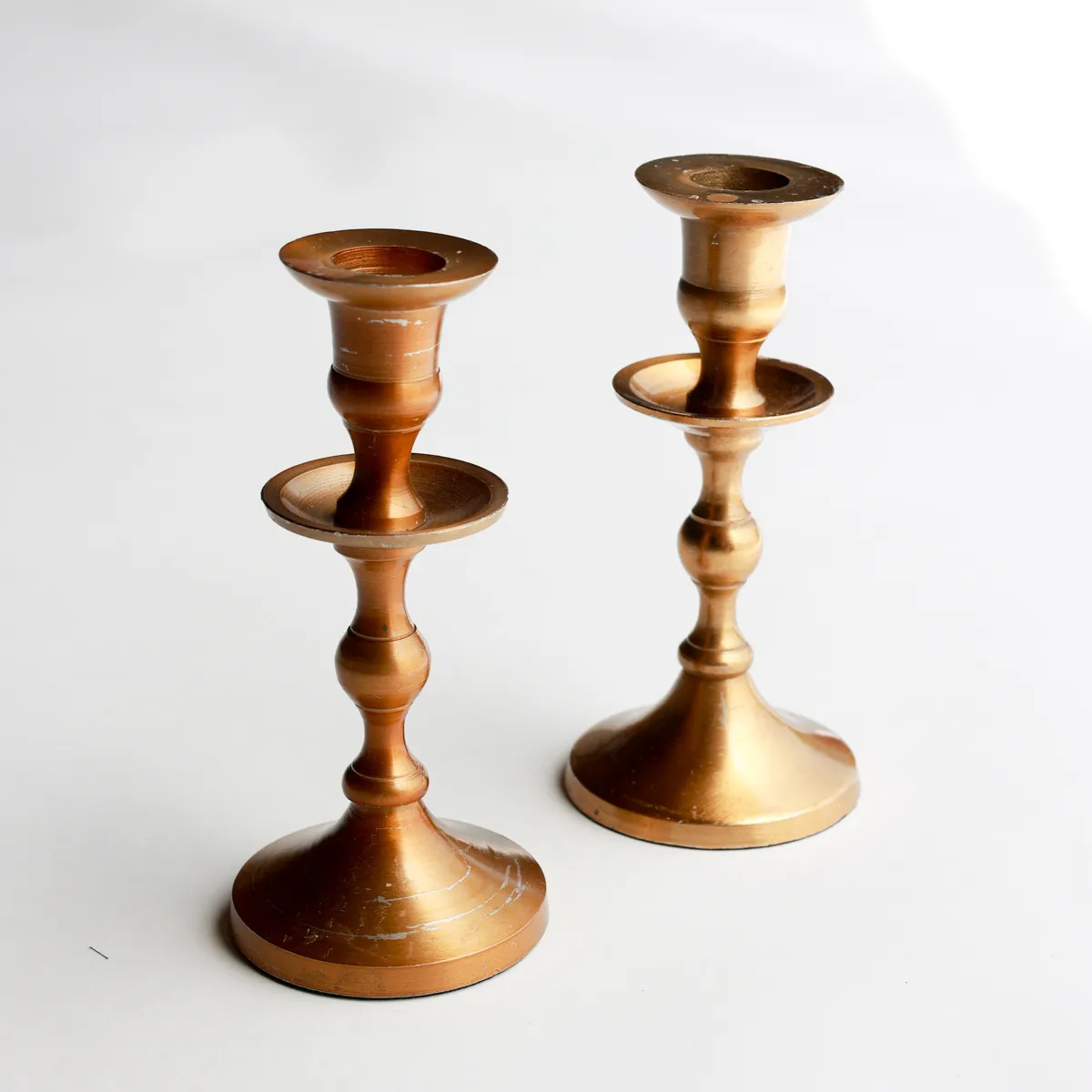 Pair Vintage Brass Colored Candlestick Holders