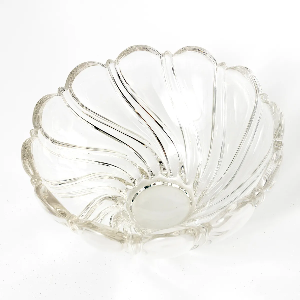 Vintage Large Heavy Clear Glass Flared Swirl Scalloped Edge Bowl - 10" x 5.5"