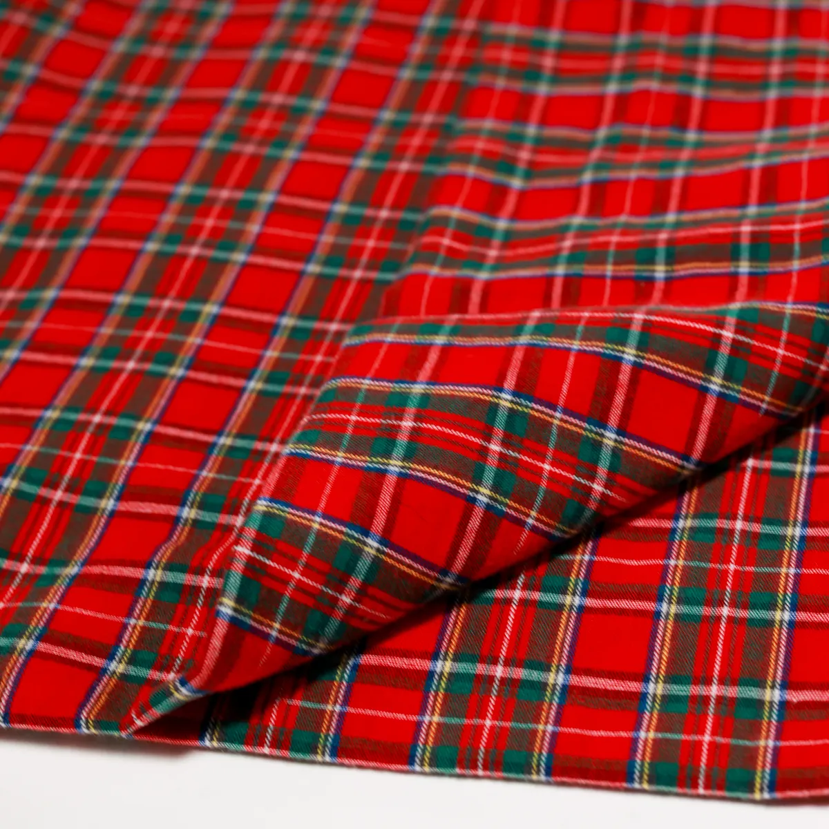 Red Green Tartan Plaid Scottish Gathered Fabric Panel