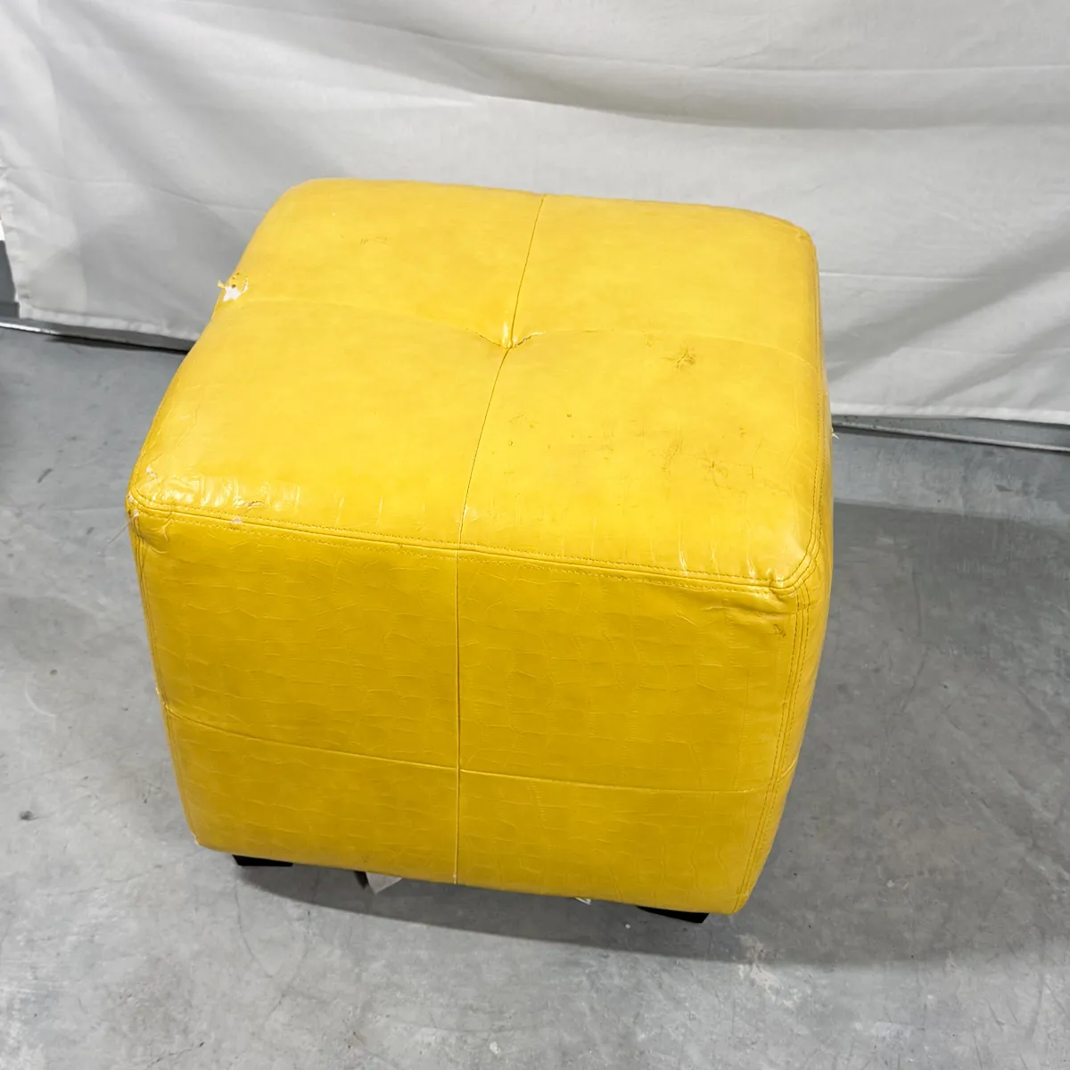 Furniture: Square Pleather Yellow Ottoman