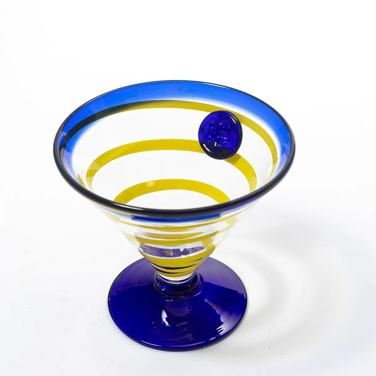 Royal Caribbean Kosta Boda Cobalt Blue and yellow Glass Swirl - 4.5" x 5"
