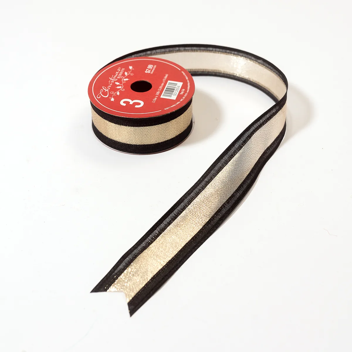 Black and Gold Gift Ribbon - 1.5" x 15"