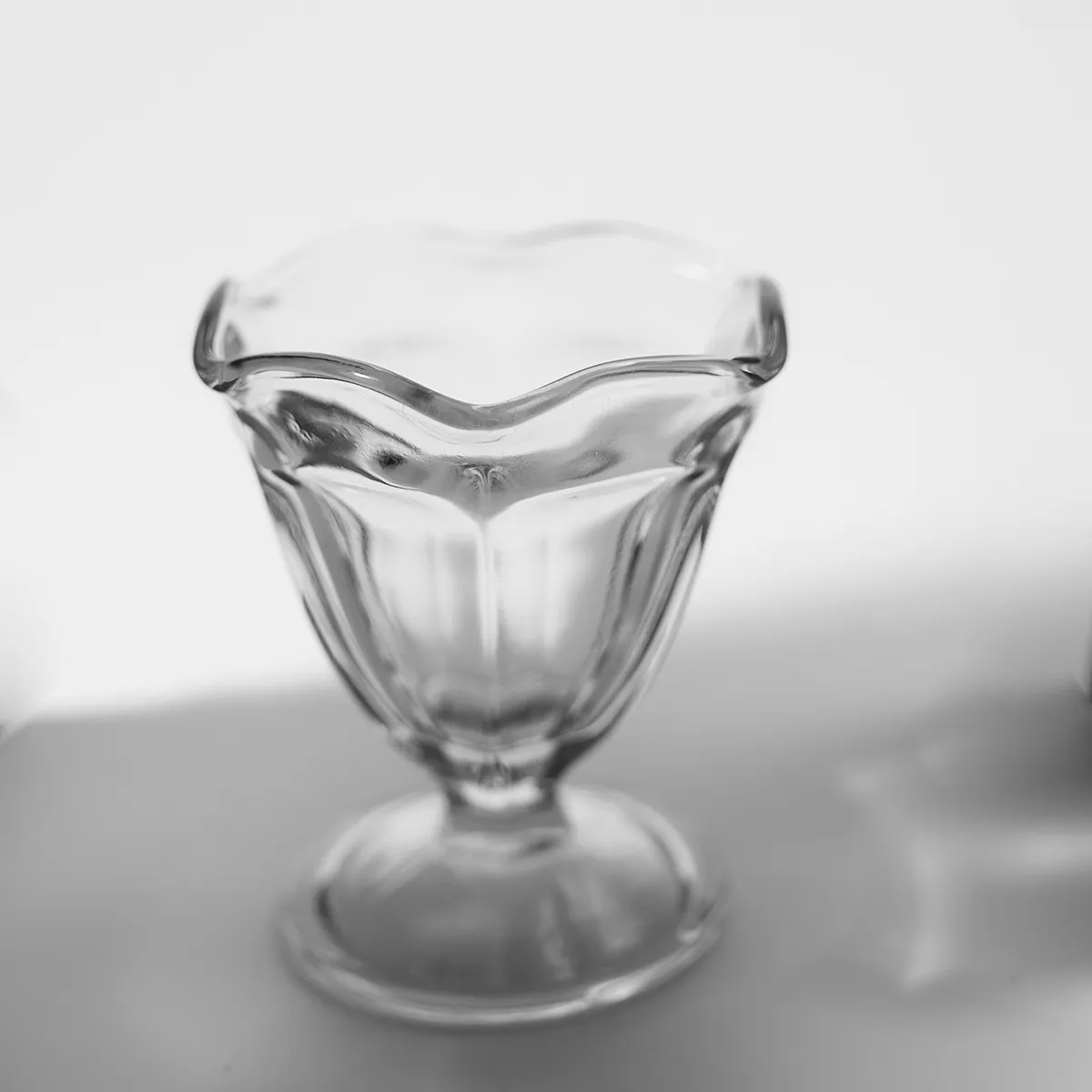 Anchor Hocking Clear Low Sherbet fountainware, fluted tulip shaped ice cream glass, cup - 3.75" x 3.5"