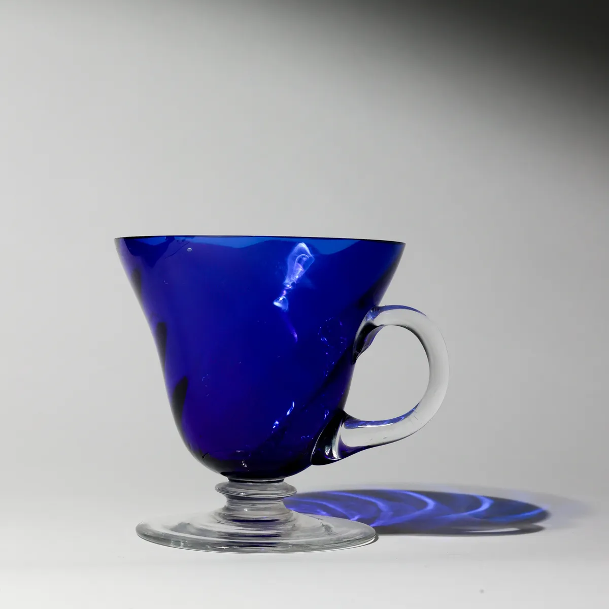 Cobalt Blue Swirl Glass Footed Punch Cup Vintage