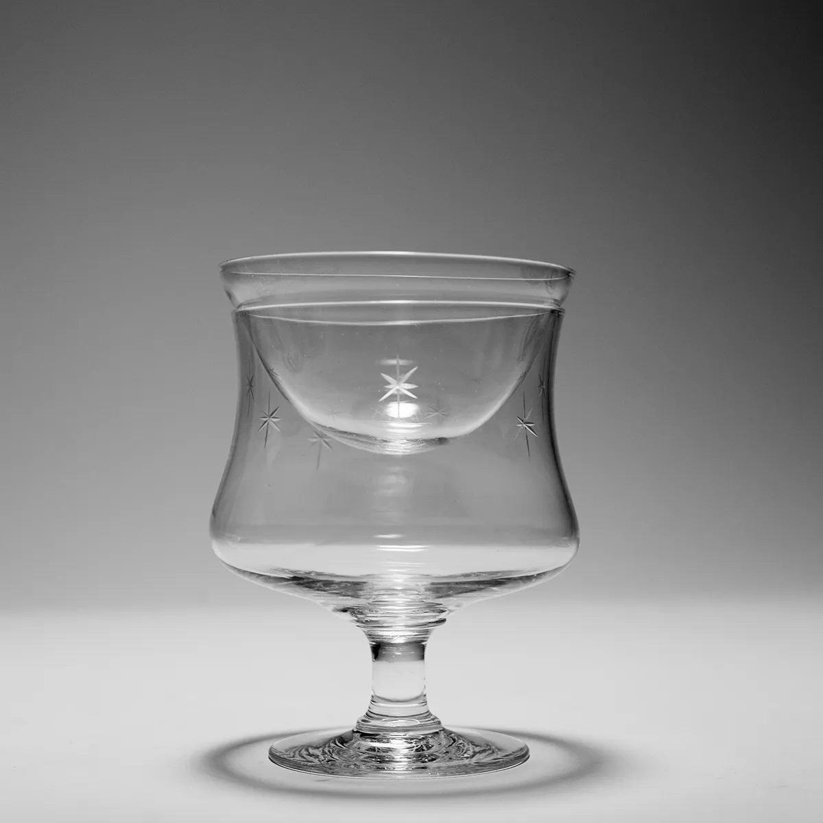 Star Dust Quartzex Crystal Cordial Glass Small Seafood Cocktail and Liner Clear Glass with etched stars