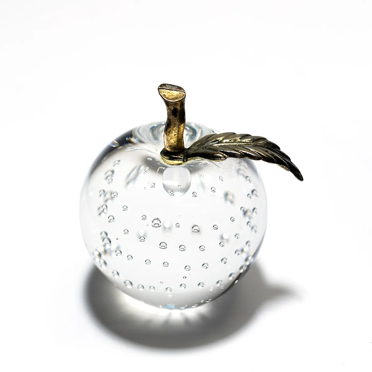 Mid Century Apple controlled bubble glass and brass vintage paper weight - 3" x 3"