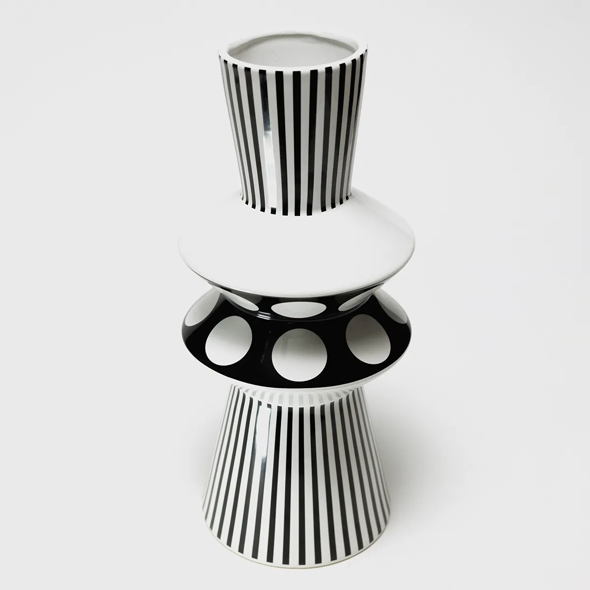 Orren Ellis Large Black and White Striped Geometric Ceramic Flower Vase