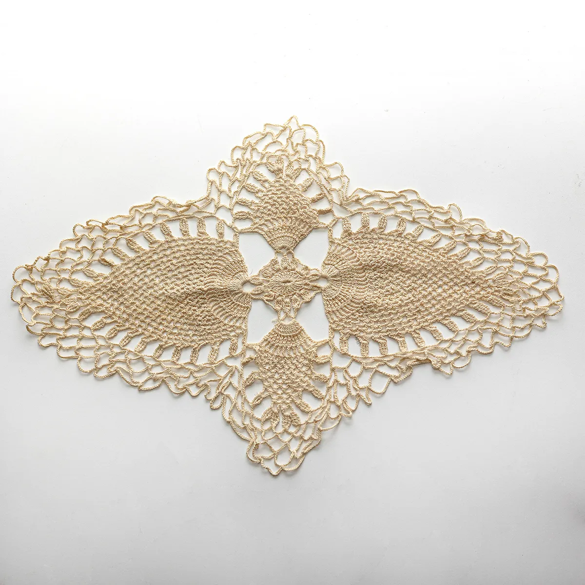 Vintage Handmade Lace Cream Ecru colored Filigree Diamond, star like Doily