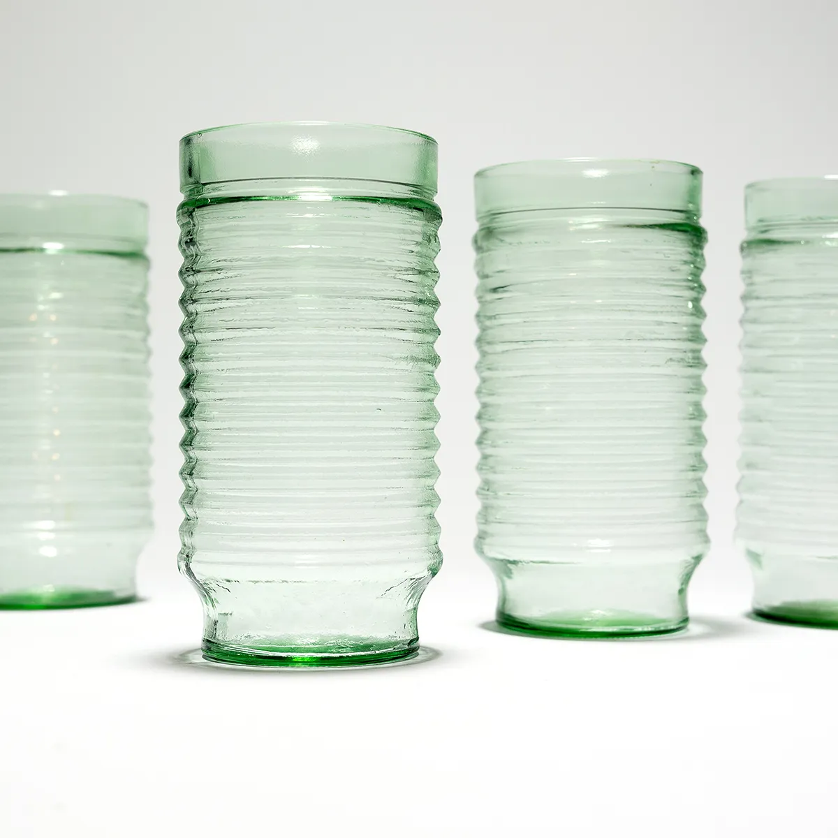 Heavy Green Ribbed Tumbler Drinking Glasses