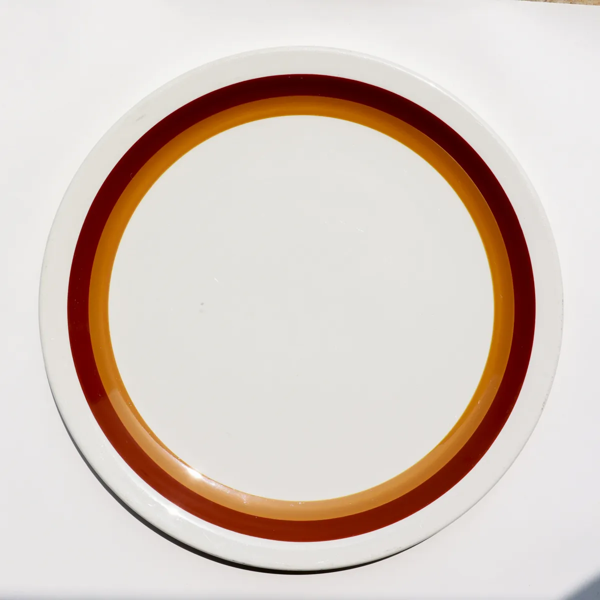 Mid-Century Striped Ceramic Dinner Plate Retro Tableware