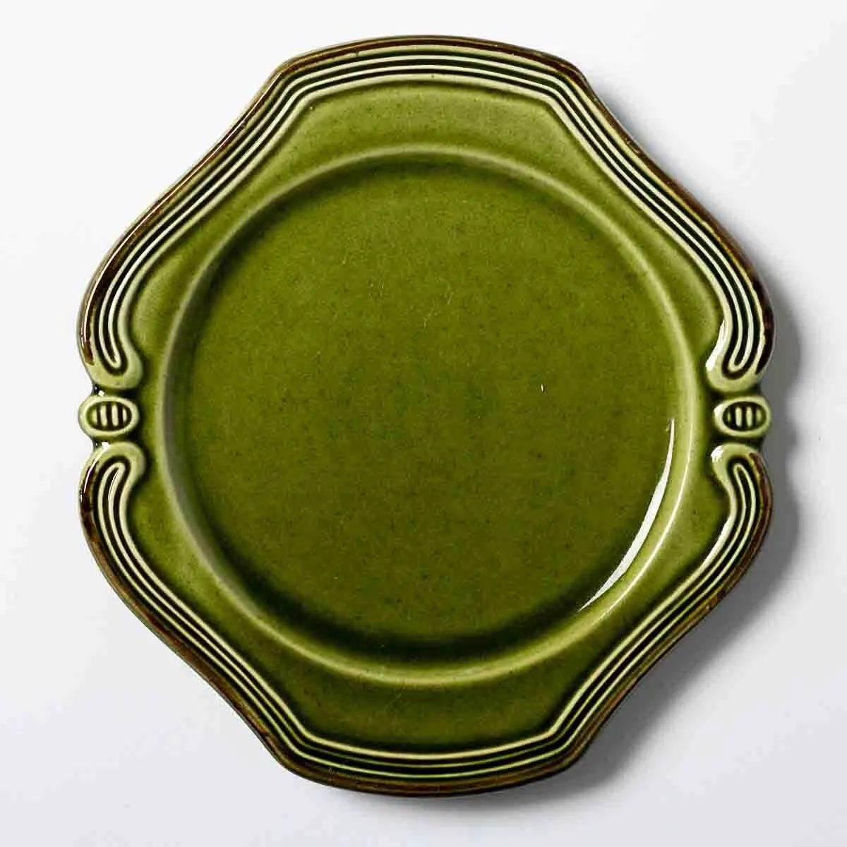 Plate- Unique Shape and Edge Detail, Stoneware, Green Plate,  Provence - 8.5" x 8" 