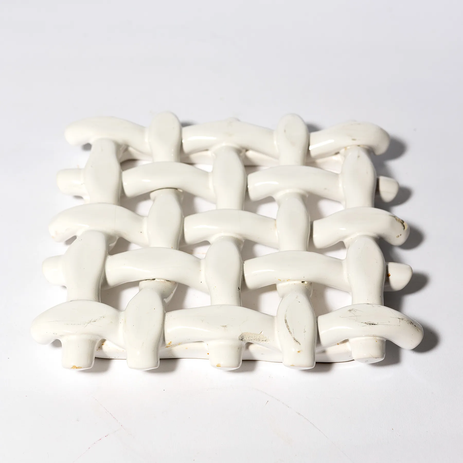 Berardos Pottery Ceramic White Lattice Trivet - 7.5" x 1"