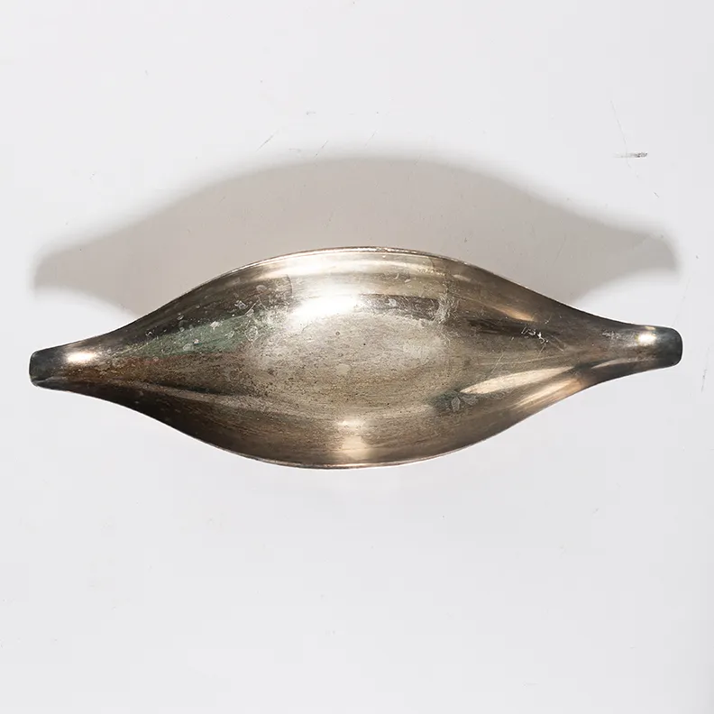 Vintage Mid Century Silver Plate Long Oval Decorative Serving Dish, nut bowl, sauce or gravy - 12" x 8"