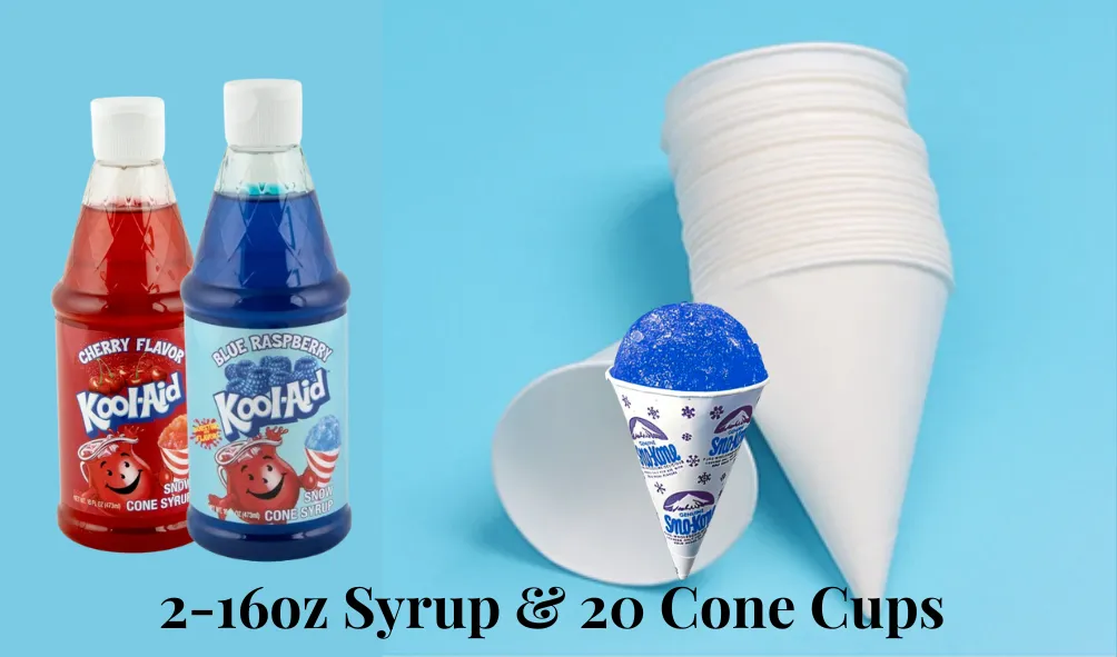 Extra Serving Snow Cone 2-16 oz Bottle of Syrup & 20 Cups