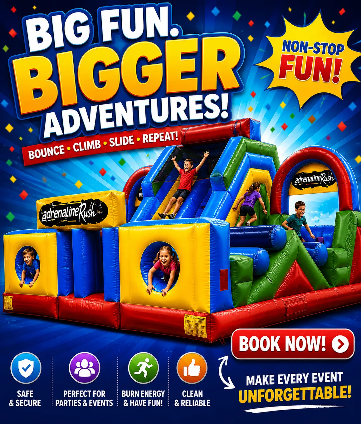  Adrenaline Rush Large Obstacle Course Bounce House