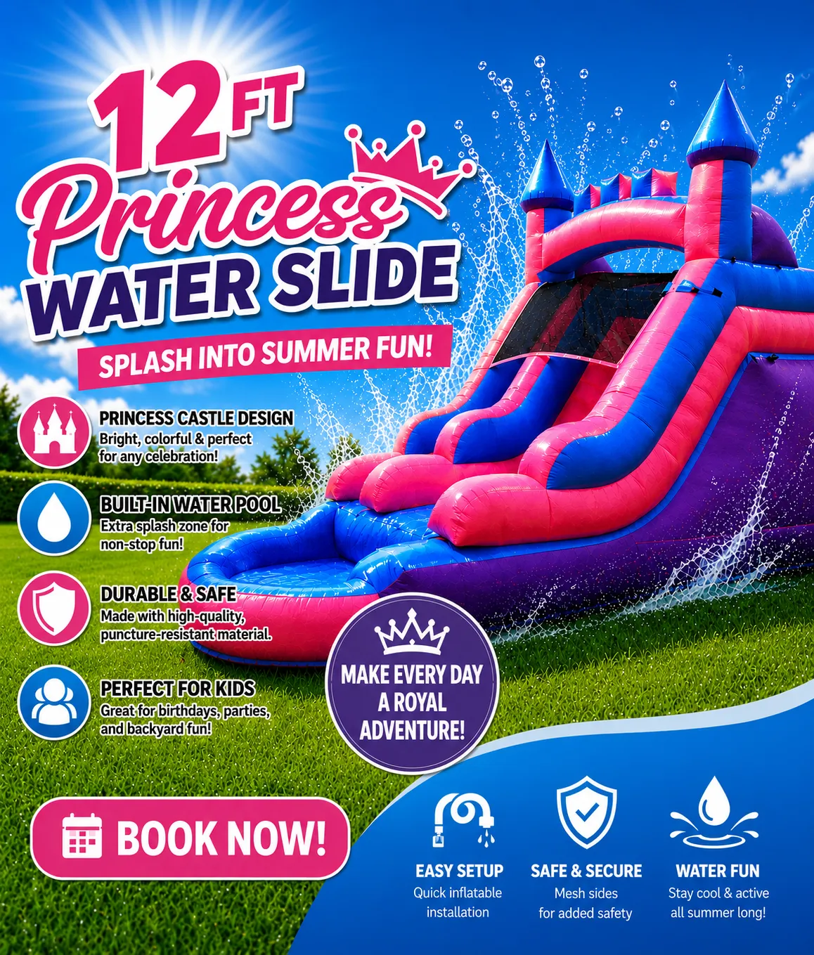 12 Ft Princess Waterslide