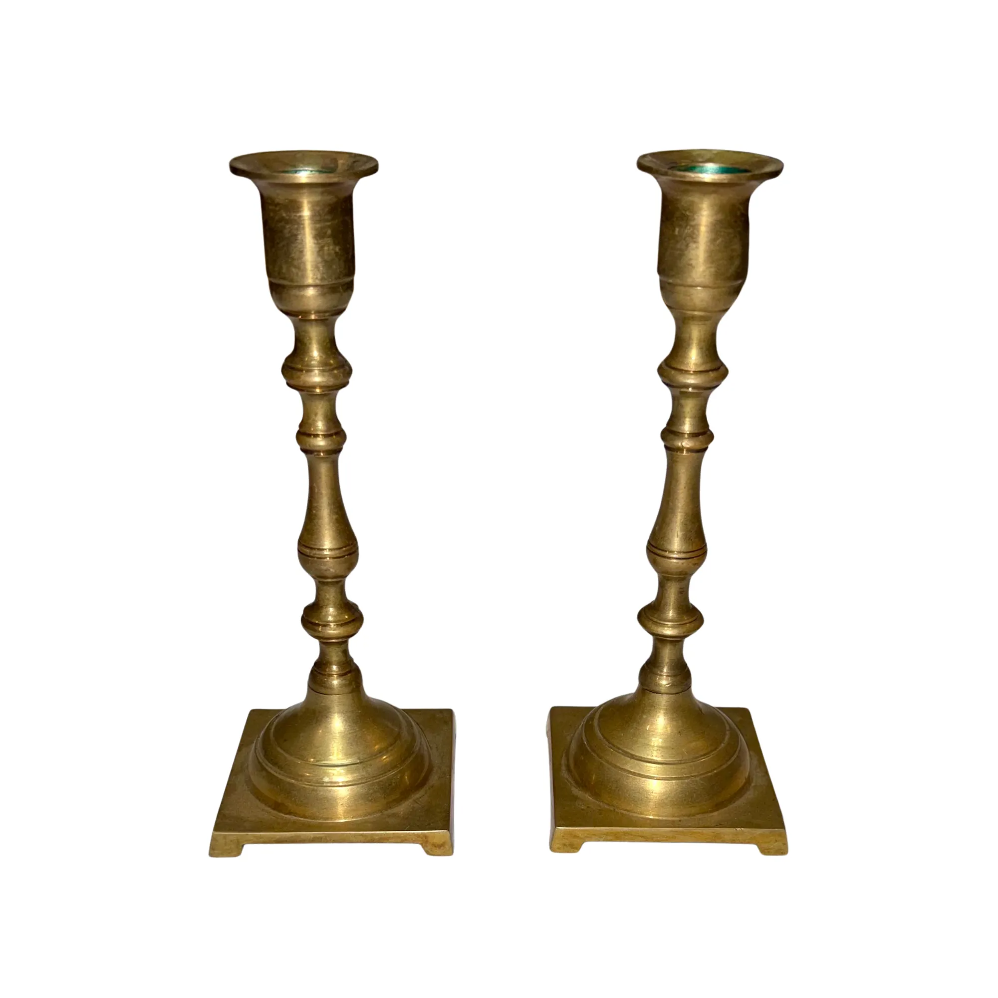 Brass Candlesticks, Square Base, Set of 2