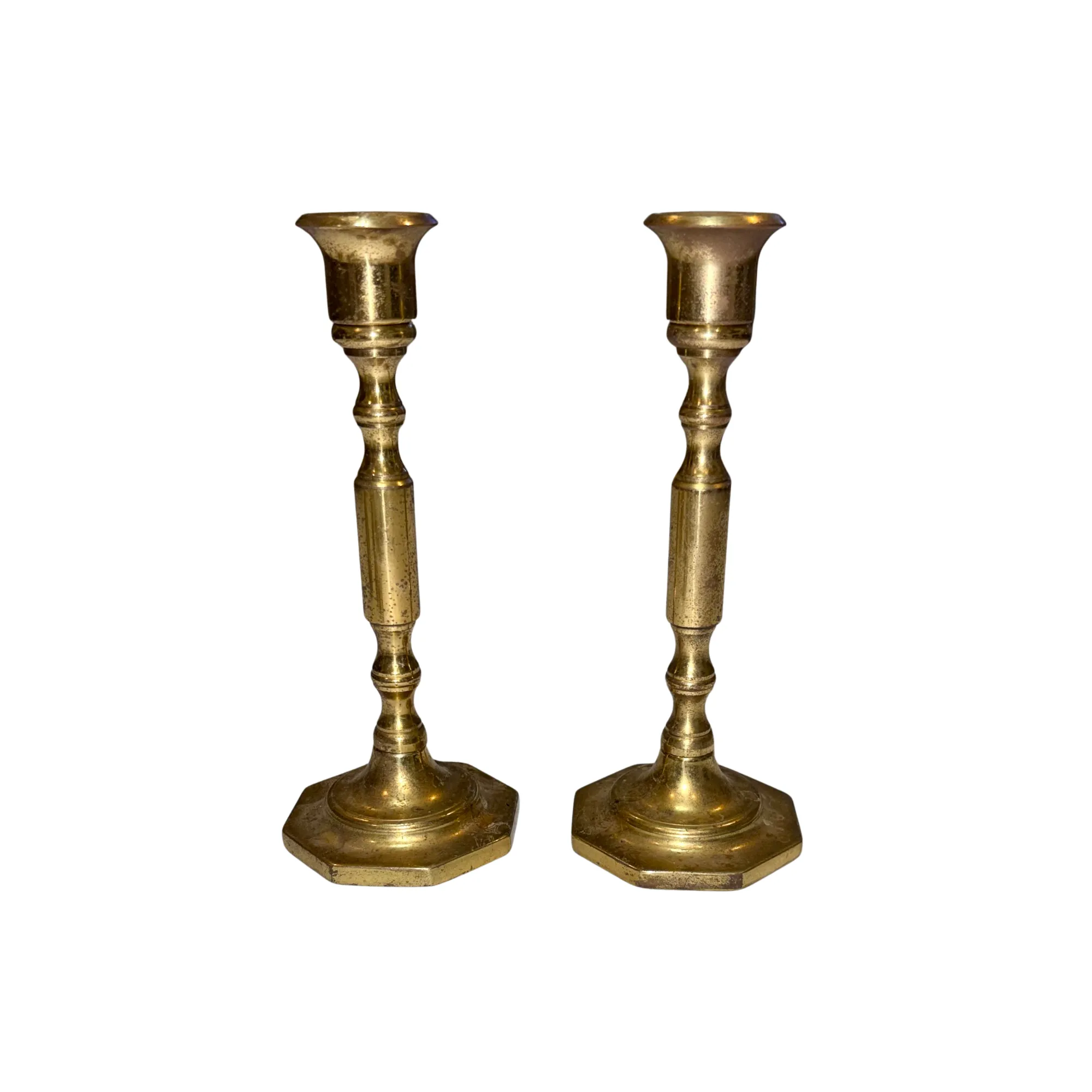 Brass Candlesticks, Octagon Base, Set of 2