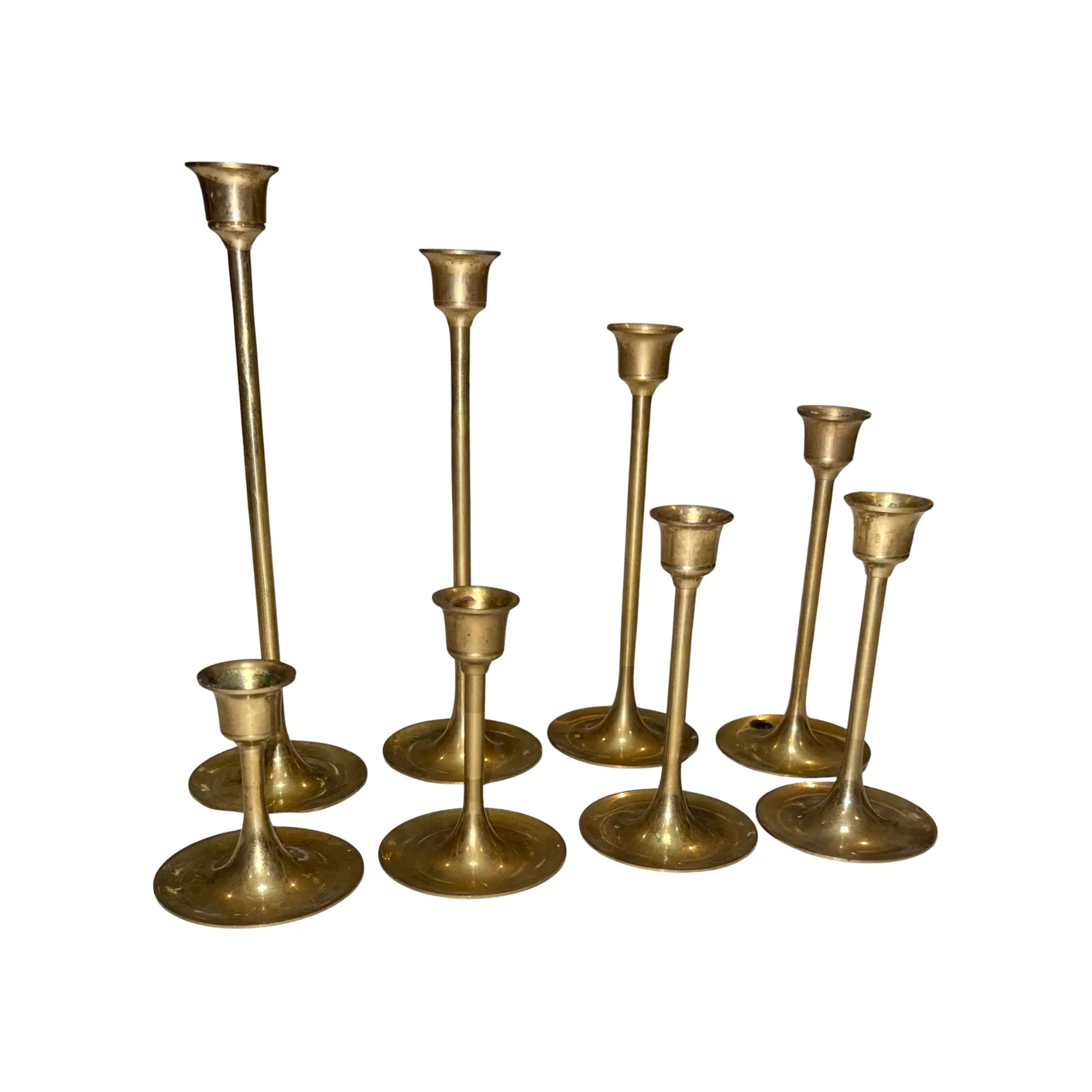 Brass Candlesticks, Slim Taper, Set of 8