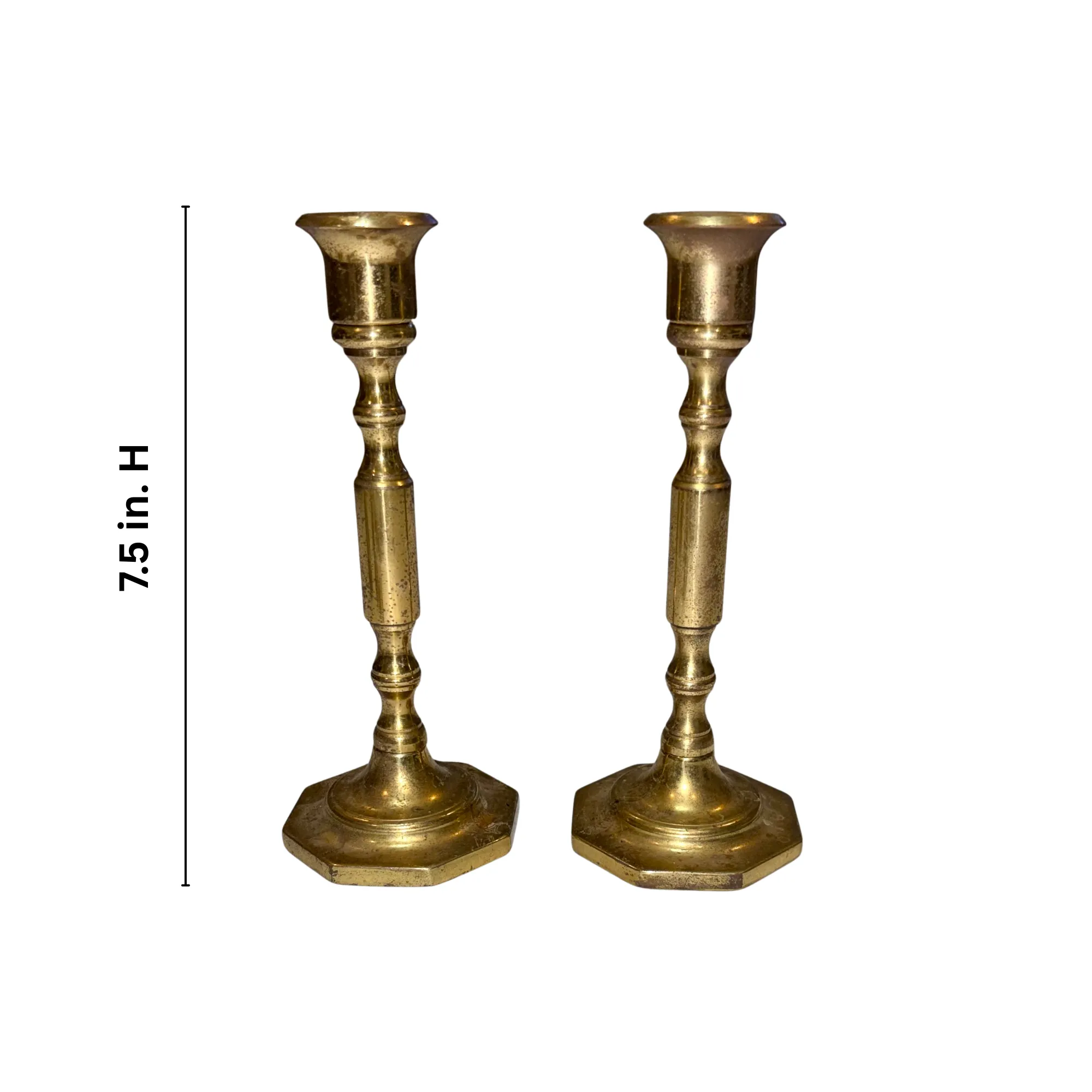 Brass Candlesticks, Octagon Base, Set of 2