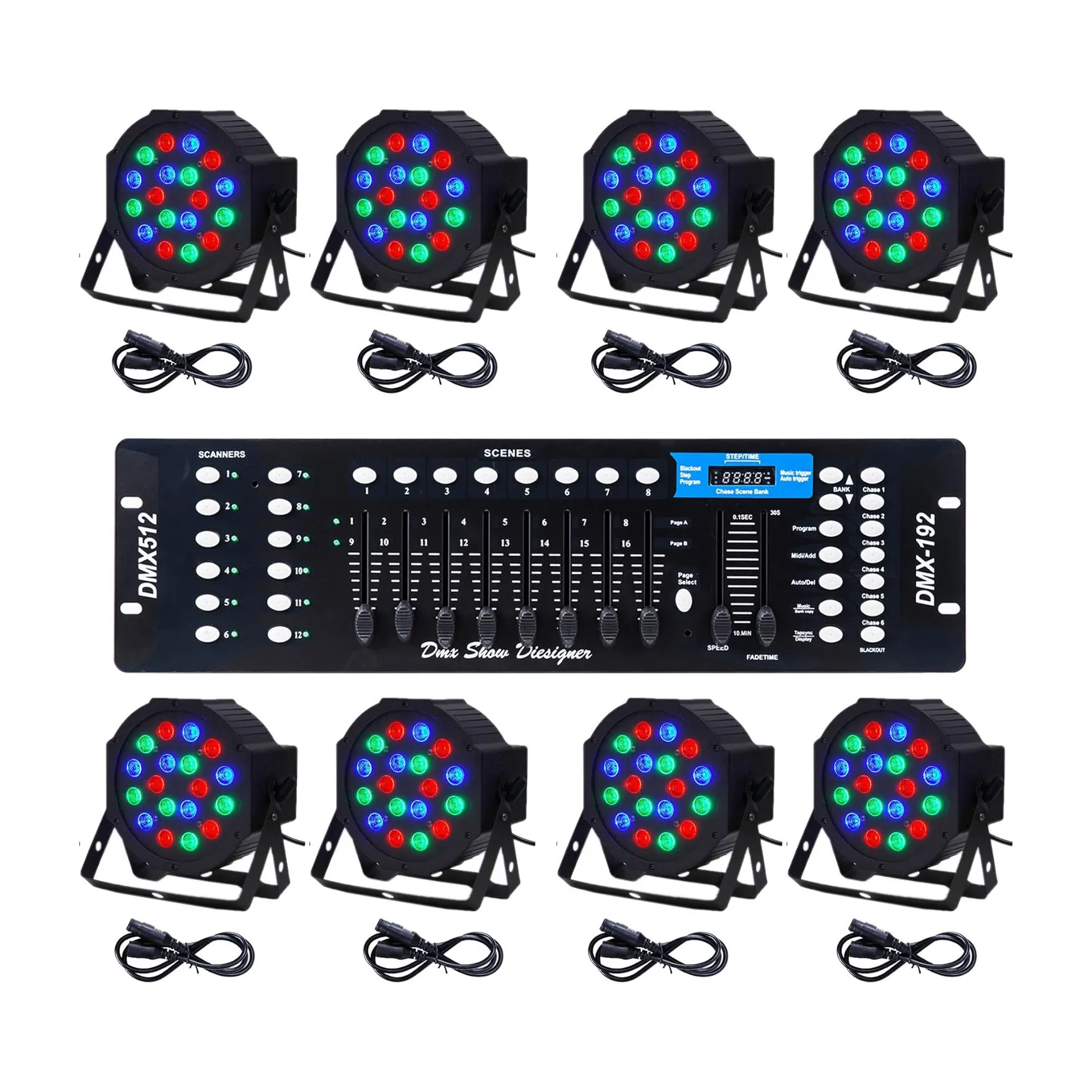 8 LED PAR Lights + DMX Controller