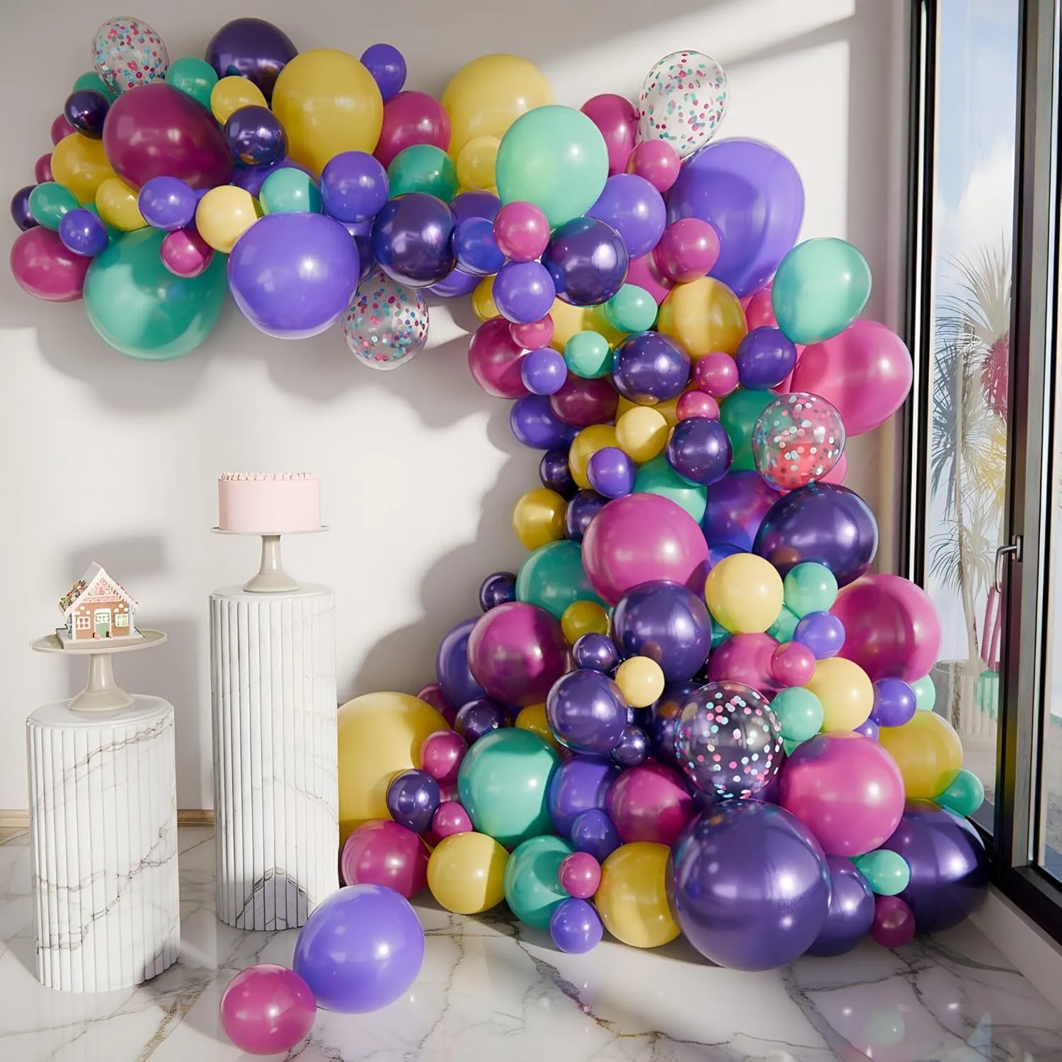 Balloon Garland Confetti for Weddings, Sweet 16, Birthdays. Set up and Installation Included