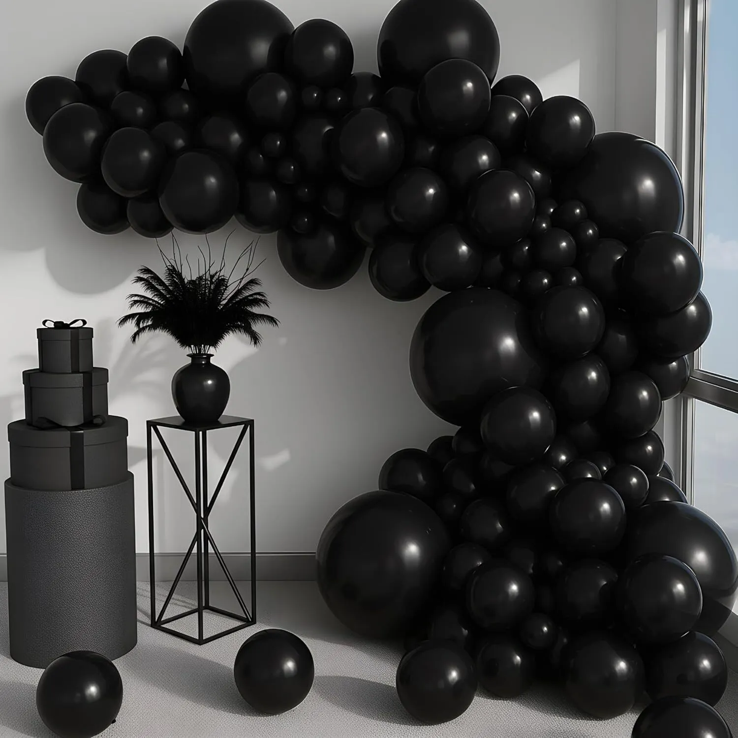 Balloon Garland Black-Baby Shower, Halloween, Wedding Party. Setup and Installed