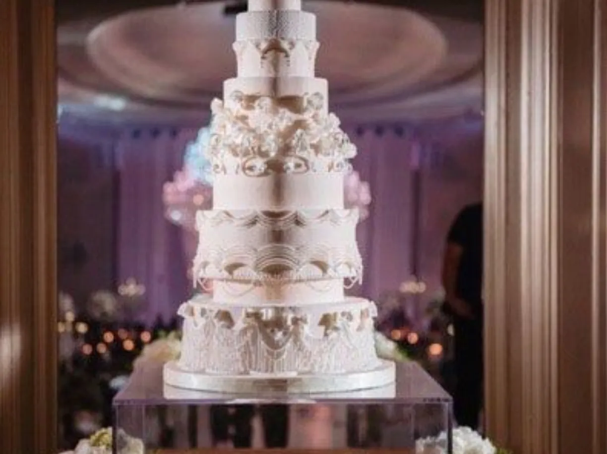Upgraded Table with Acrylic Square Cake Stand with Fresh Florals And Petals