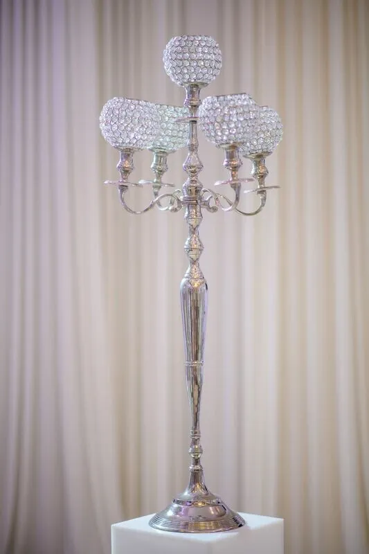 Medium 5 Crystal Ball Silver Centerpiece