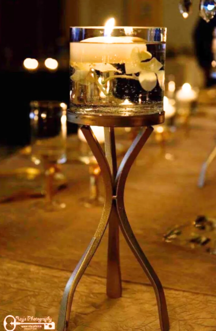 Triple Iron Gold Metal Candle Holder