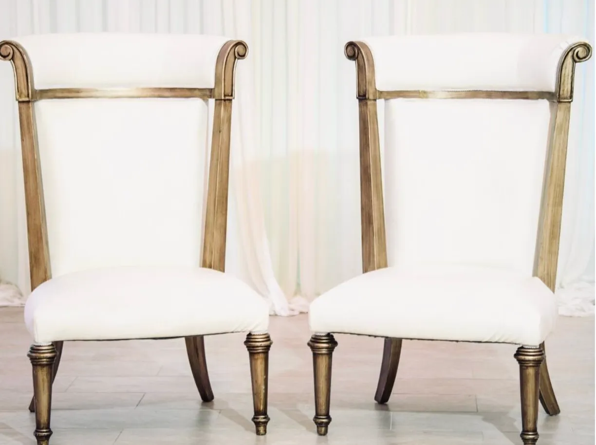 White and Gold Large Leather Chair (set of 2)