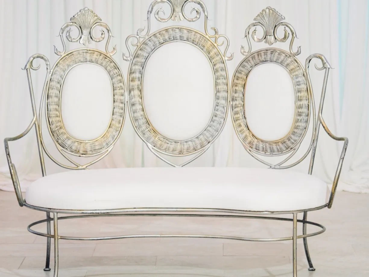 White Silver Leaf Rustic Iron Bench