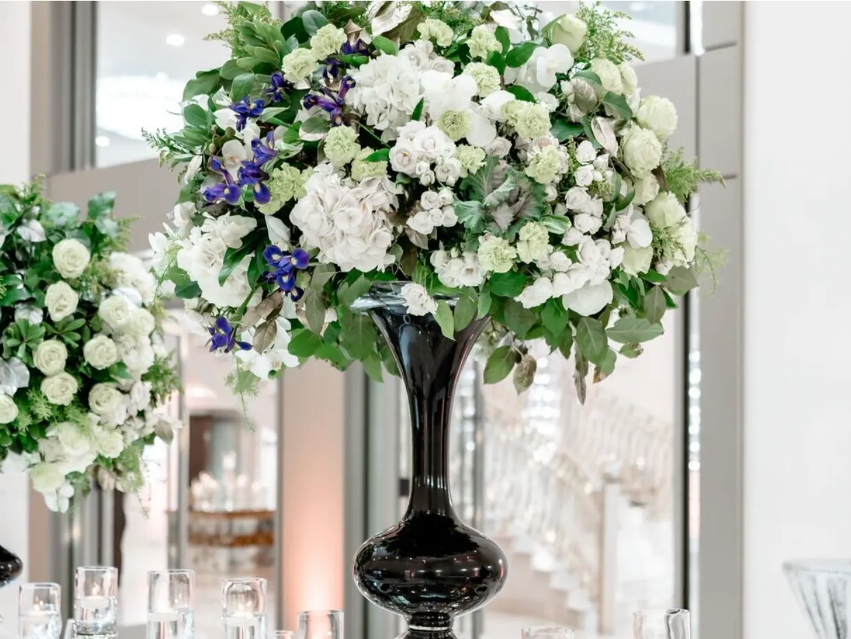 Large Black + Silver Glass Centerpiece