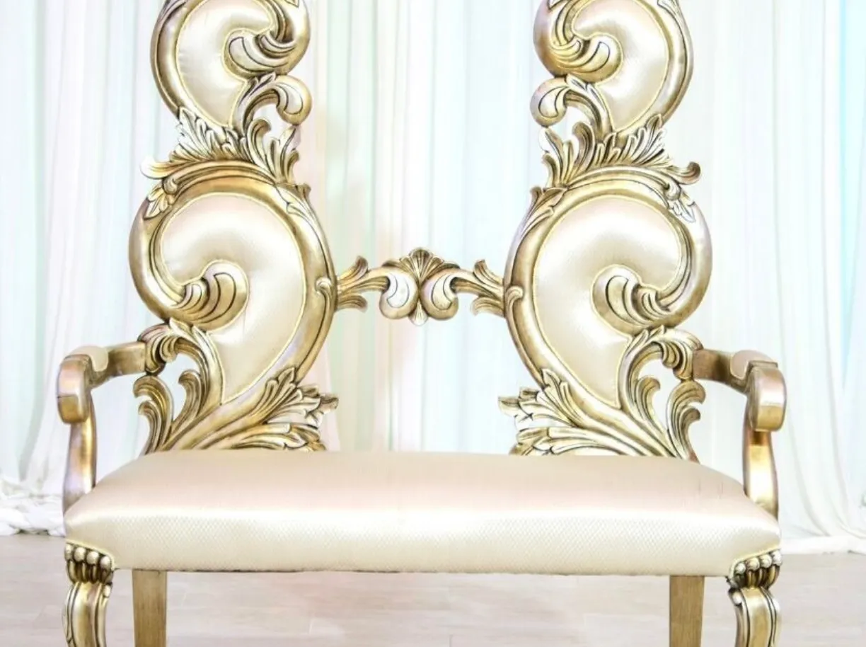 Off-White and Gold Wavy Bench