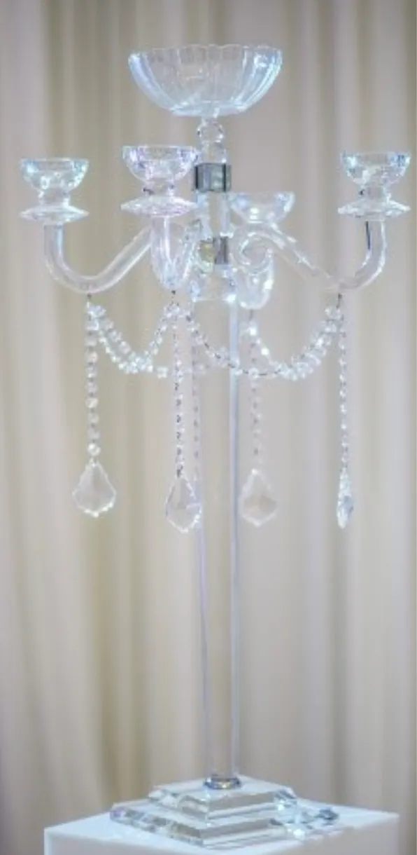 Medium Crystal Candelabra with hanging Crystals with Square Base