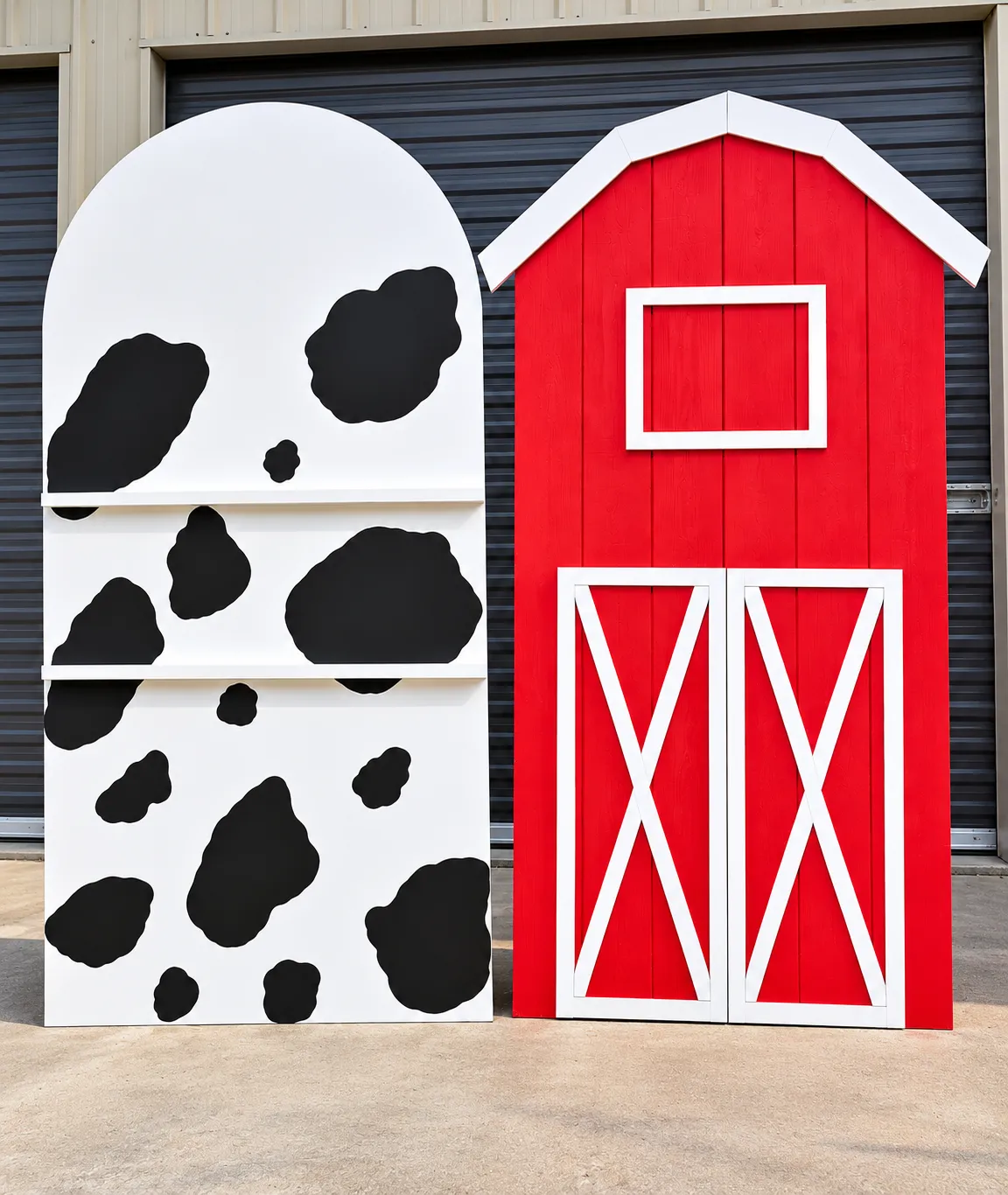 Barnyard Bash Backdrop Set – Red Barn & Cow Print (4’ × 8’)