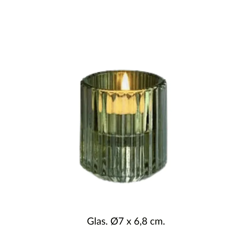 Waxinelichtje Groen - Ribbelglas