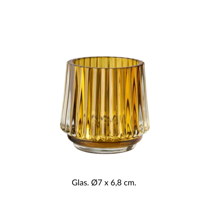 Waxinelichtje Geel - Ribbelglas