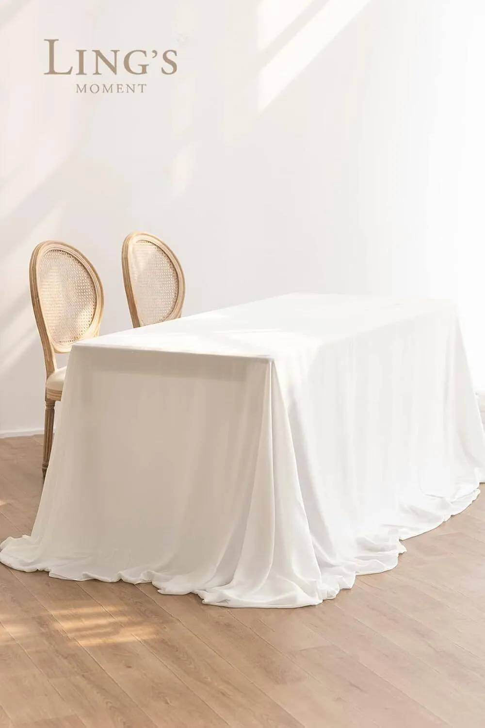 Lings Moment 9' x 11' White Tablecloth for 4ft/6ft Length Rectangle Reception Sweetheart Table, Brilliant White