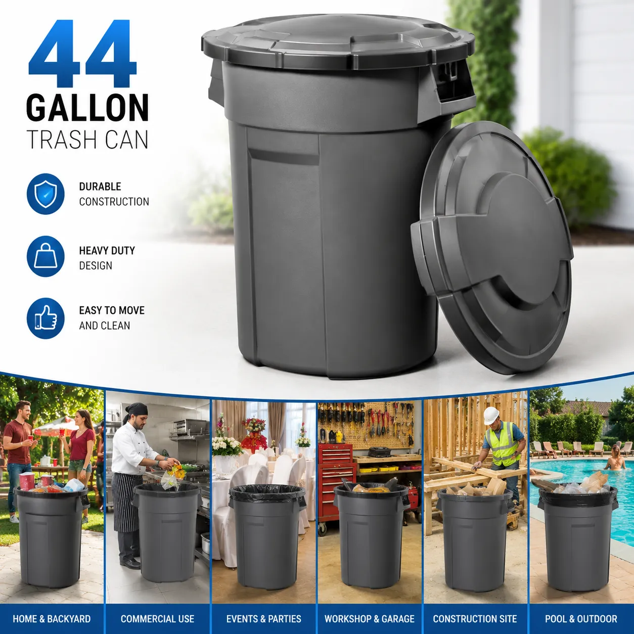 Trash Can - Large 44 Gallon with Lid