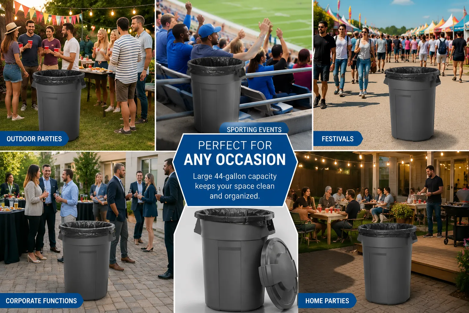 Trash Can - Large 44 Gallon with Lid
