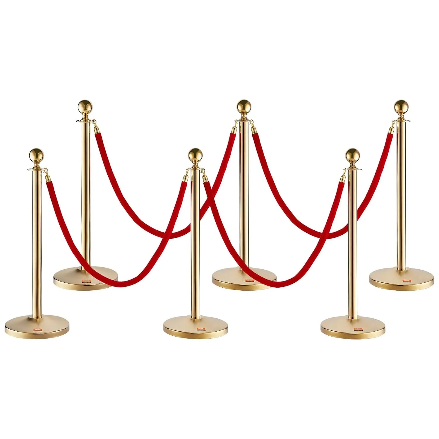8pcs Gold Stanchion Posts and 8pcs High Quality Red Carpet Velvet Ropes–Crowd Control Barriers for Birthday, Prom, Business, Wedding