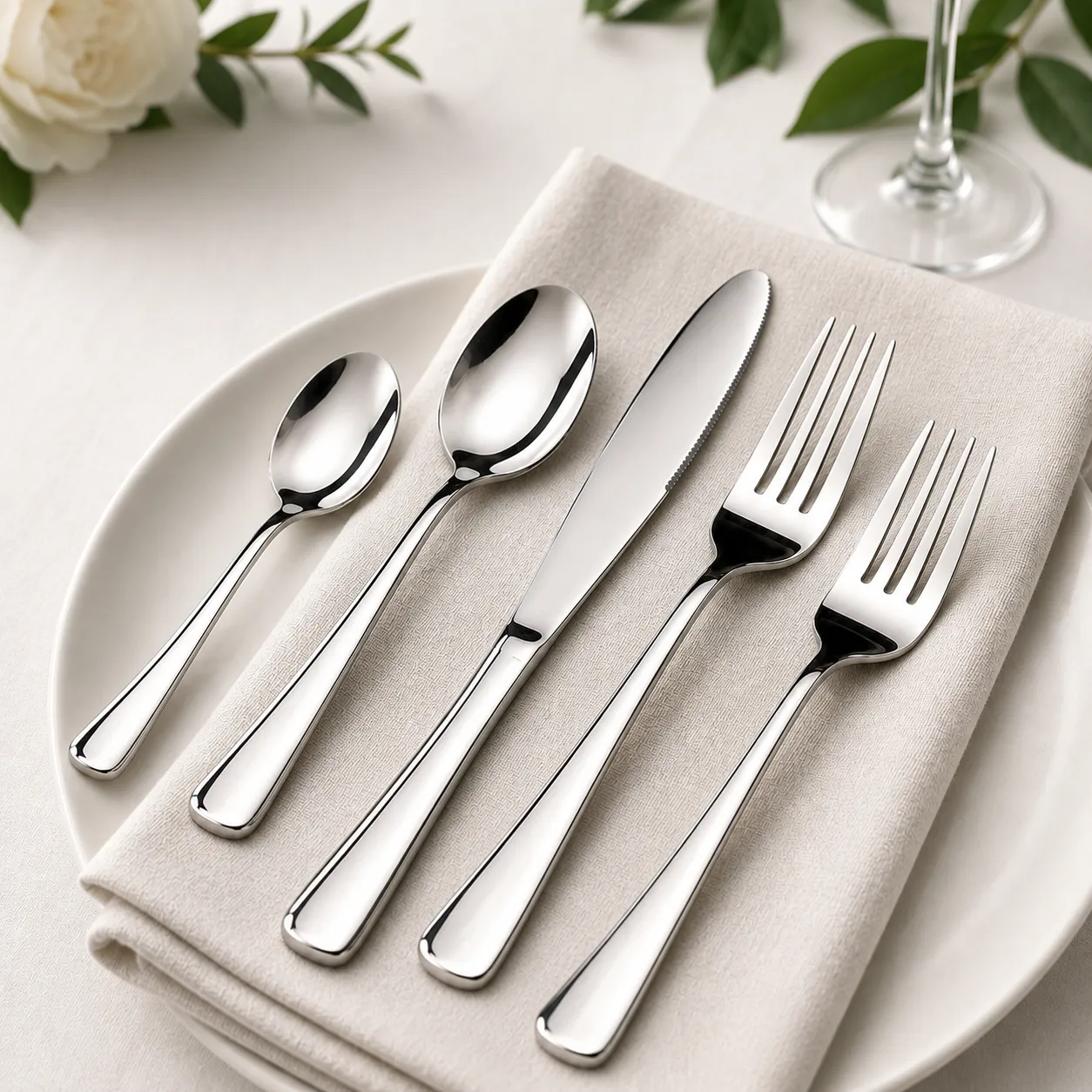 Premium Stainless Steel Silverware Set Rental (Service for 12)