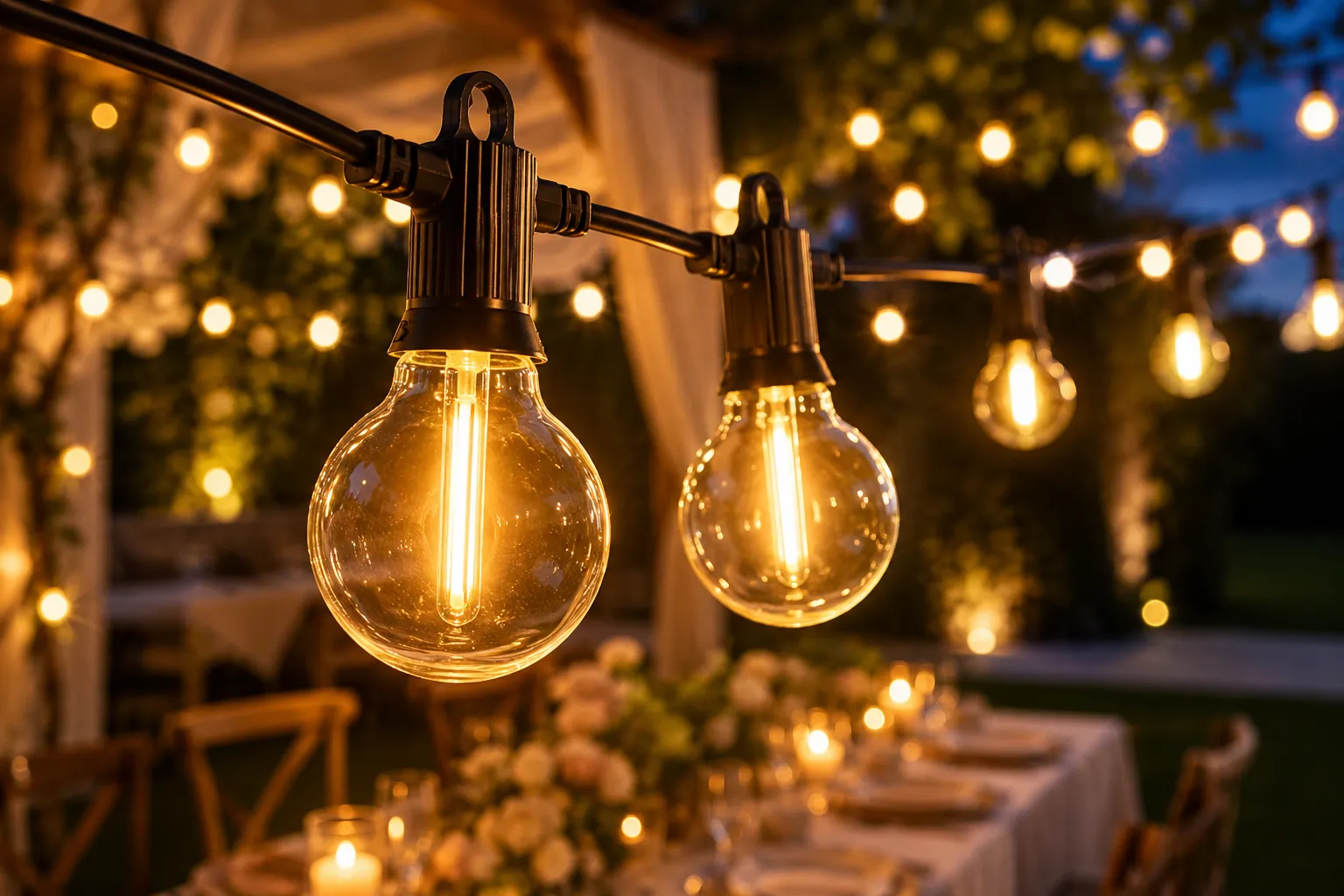20' x 20' Tent Bistro Lighting – Installed (Tent Rental Required)